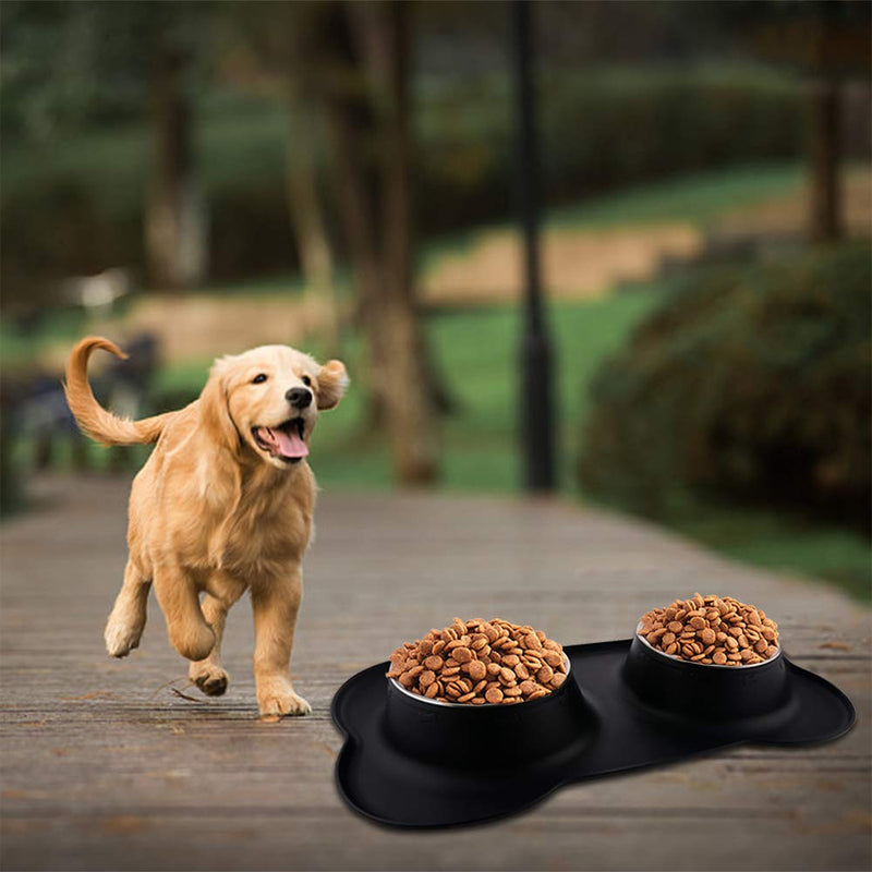 [Australia] - Guardians Dog Bowls with Mat, Stainless Steel Dog Food Bowls, No Spill Non-Skid Silicone Mat Pet Feeder Bowl for Medium Animals L(26.5oz+26.5oz) Black 