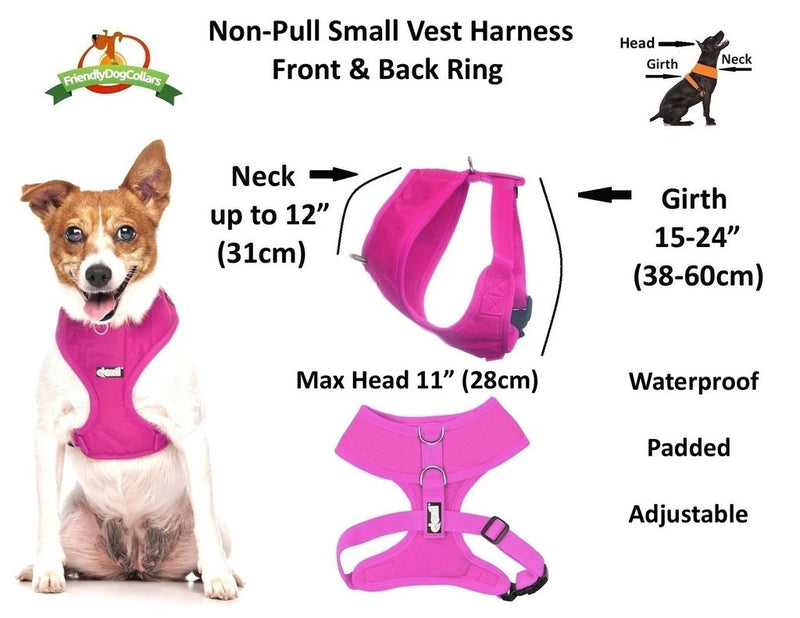 [Australia] - Dexil Elite Range Luxury Padded Waterproof Adjustable Back and Front Ring Non-Pull Pet Dog Vest Harness XSmall Small Medium Large Small 15-24inch chest Candy Pink 