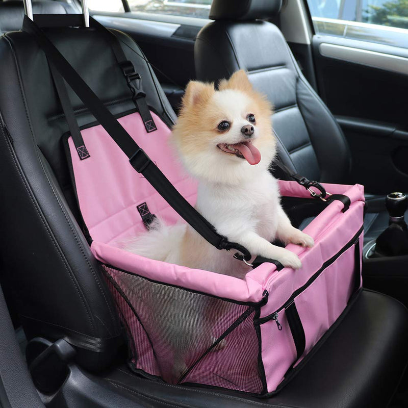 [Australia] - Petbobi Pet Reinforce Car Booster Seat for Dog Cat Portable and Breathable Bag with Seat Belt Dog Carrier Safety Stable for Travel with Clip on Leash and Storage Package Pink 