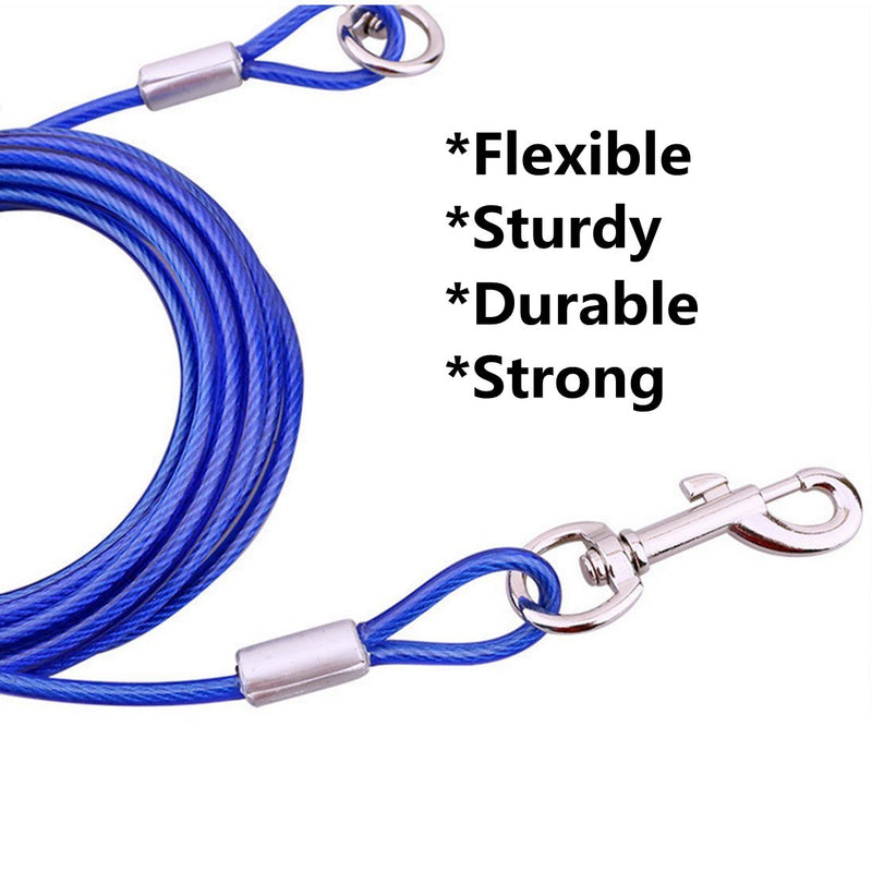 [Australia] - Petforu Dog Leashes, Tie-Out Cable Steel Wire Rope with Dual Heads Metal Hooks 3M /10Feet Blue 