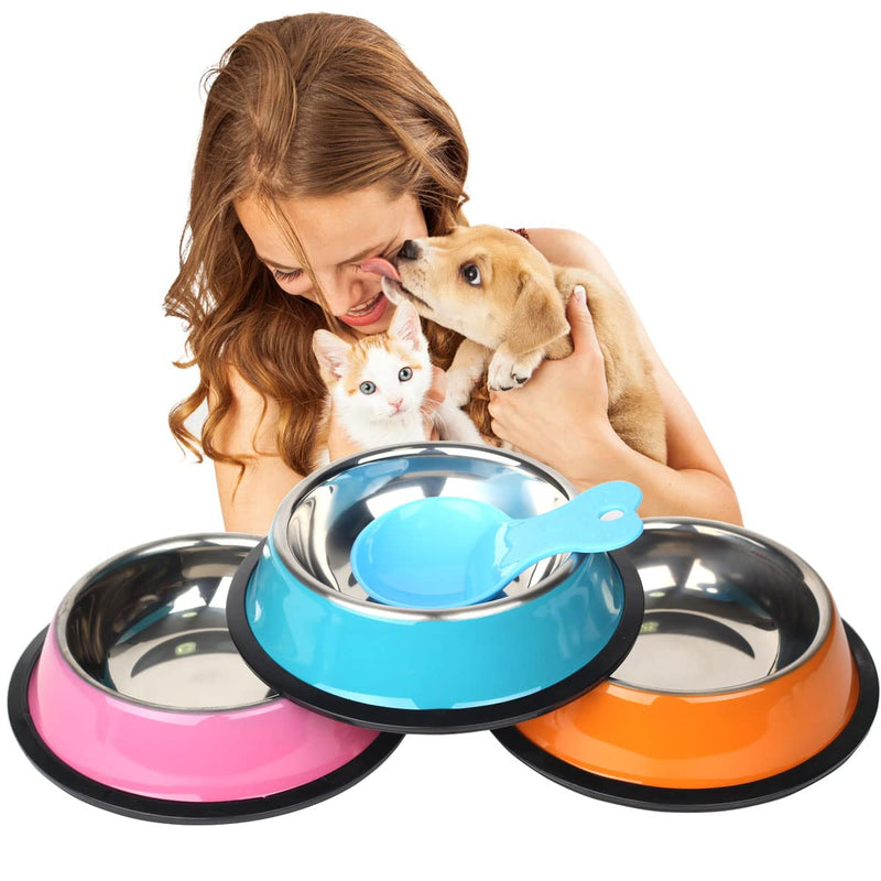 Stainless Steel Cat Bowl, 3 Pack Metal Cat Food Water Bowls, Non-Slip Pet Feeding Bowl with Rubber Base for Indoor Cats Small Medium Large Dogs (XS-15cm) XS-15cm - PawsPlanet Australia