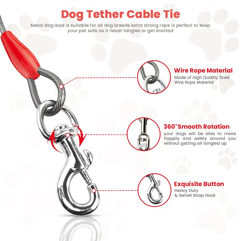 WINSOME Dog Tie Out Cable Metal Dog Lead Puppy Lead Leash- Dog Tether Cable Tie, Steel Cable Pet Lead for Garden, Camping and Picnic (6ft) 6ft - PawsPlanet Australia
