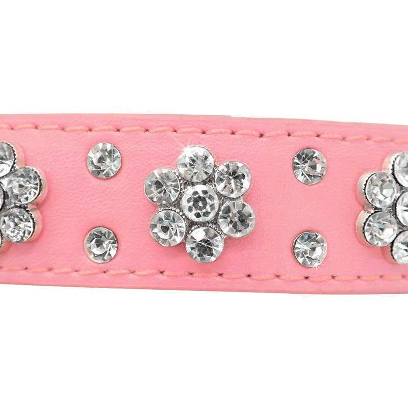 [Australia] - haoyueer Rhinestone Dog Collar, Cute Flower Rhinestone Cat Dog Collar Bling Collar PU Leather Collar Adjustable Sizes Small Medium Large Pink 