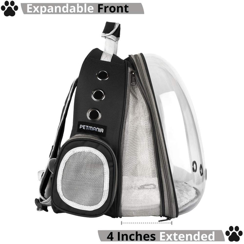 Petmania Expandable Front: Pet Carrier Backpack - Transparent Bubble Carrier, for Small Dogs/Puppies, Cats/Kittens, Hiking, Traveling, Airline Approved Black - PawsPlanet Australia