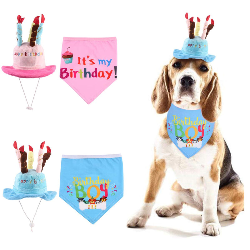 Dog Birthday Bandana Hat, 2pcs Cute Dog Birthday Candles Cake Hat with Triangle Bib Scarf for Girls Boys,Happy Birthday Boy Print Outfit for Your Lovely Dog Puppy Pet Birthday Supplies Blue - PawsPlanet Australia