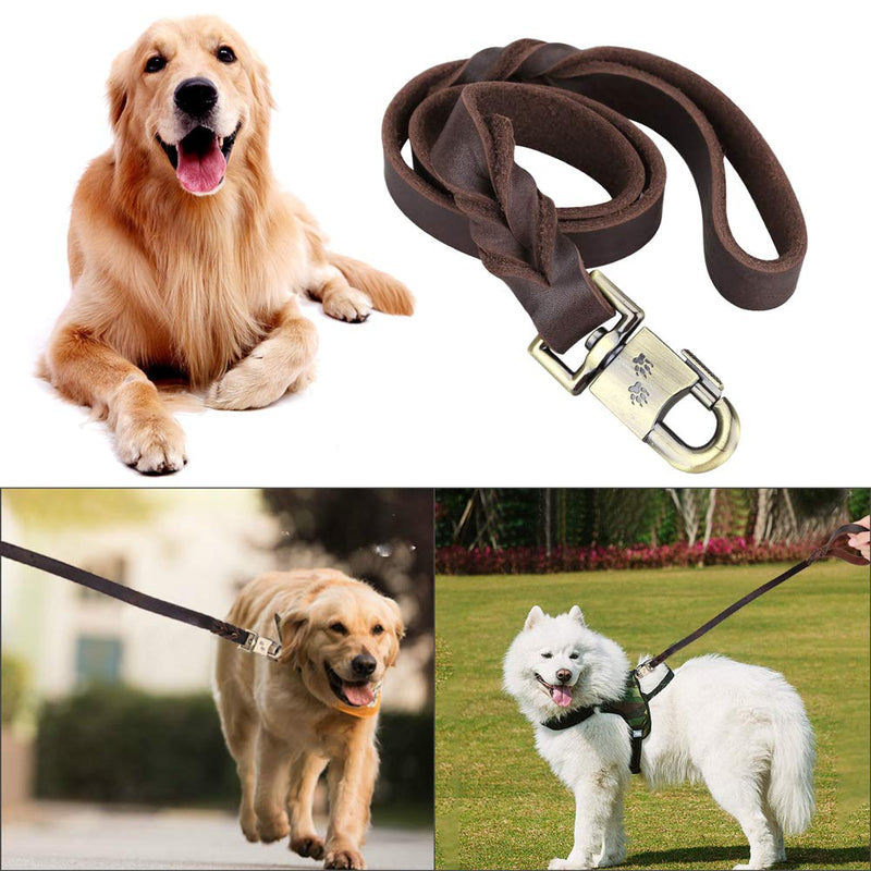 [Australia] - Oxyplay Durable Leather Pet Trainning Leads Rope for Medium Dogs or Large Dogs 1 Inch Wide and 3 ft Long Beautiful Braided Handmade Brown Leather Dog Leash 