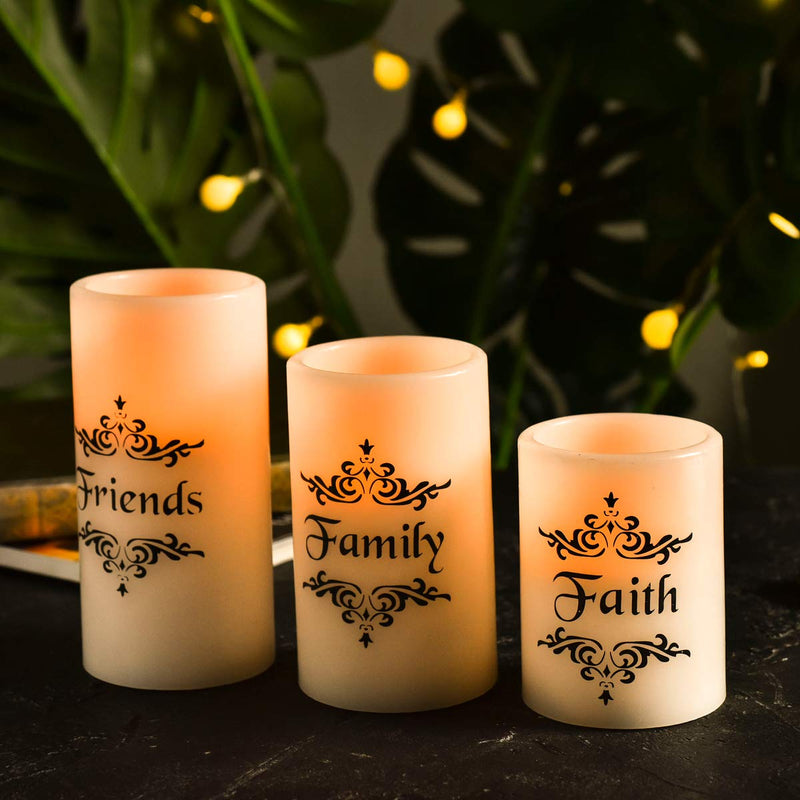 EcoGecko Set of 3 4", 5", 6" Real Wax Flameless LED Candles with Faith Family Friends Decal Battery Operated Inspirational Home Decor - PawsPlanet Australia