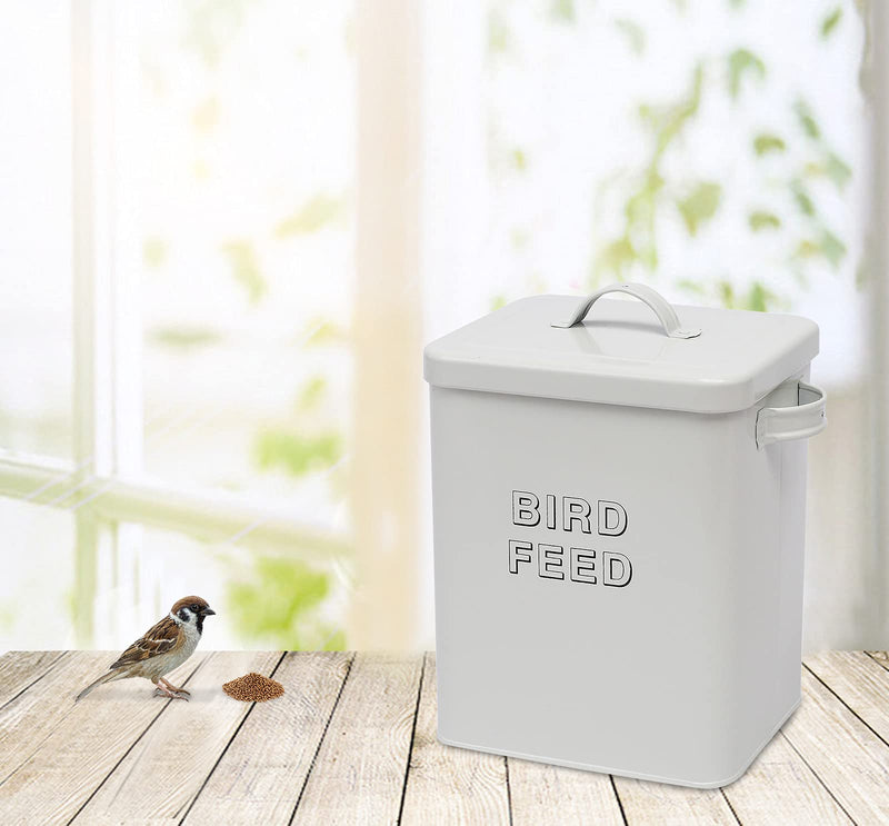 Morezi Bird seed and feed storage tin with seal lids and scoop included - white-coated carbon steel - storage canister tins - PawsPlanet Australia