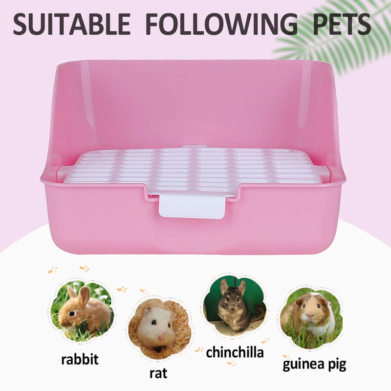 Rabbit Litter Box Potty Training Corner Pan with Grate for Adult Guinea Pigs Ferrets Rats Pink - PawsPlanet Australia