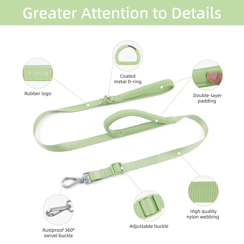 Wisedog Durable Two Handle Dog Leash: Dog Leash Heavy Duty with Dual Soft Padded Handles, Adjustable Length as Short Leash for Medium Large Dogs (Sage Green, M|4.2 ft-5 ft) Sage Green - PawsPlanet Australia