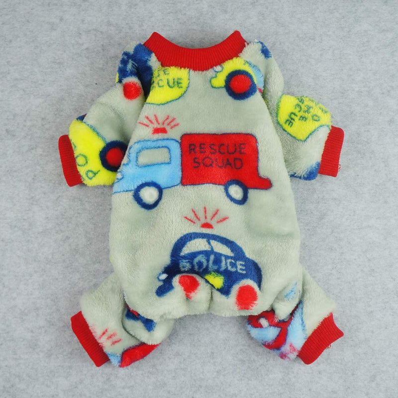 [Australia] - Fitwarm Cars Pet Clothes Dog Pajamas Coat Cat PJS Jumpsuit Soft Velvet S 