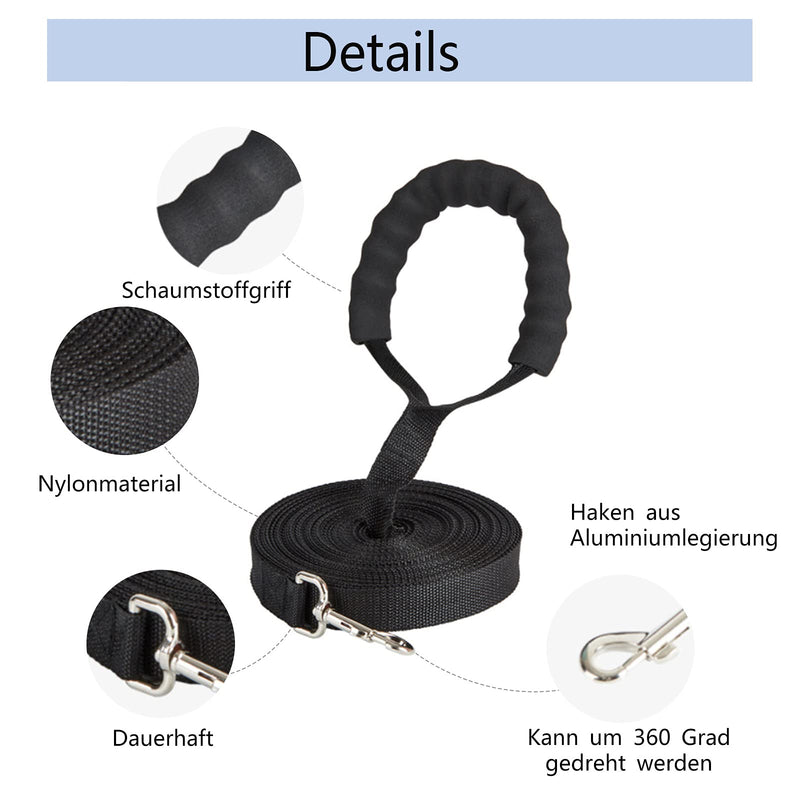 Training Lead for Dogs 5m, Long Nylon Training Recall Dog Leash with Soft Padded Handle for Large, Medium and Small Dogs,Pet Tracking Training Obedience Black (5M/16FT) 5M/16FT - PawsPlanet Australia