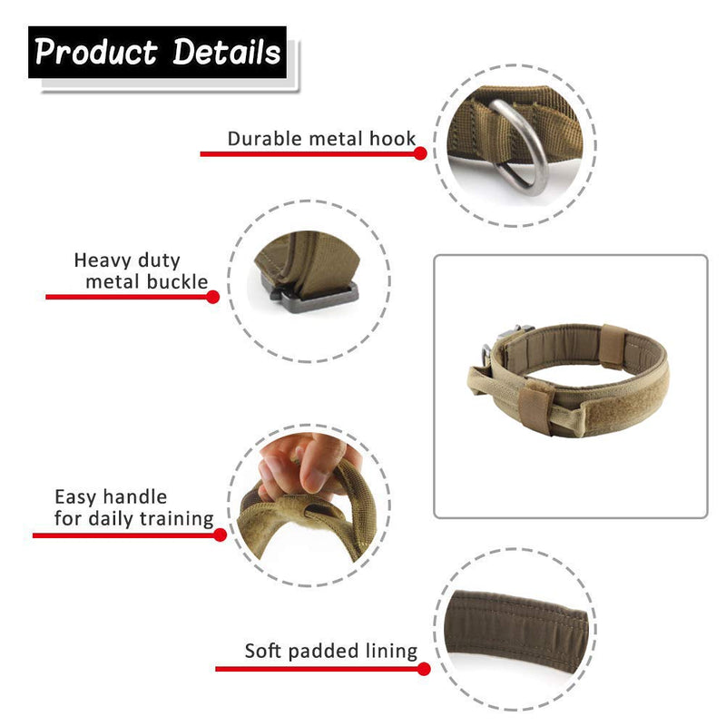 [Australia] - Yunlep Adjustable Tactical Dog Collar Military Nylon Heavy Duty Metal Buckle with Control Handle for Dog Training,1.5" Width L Coyote Brown 