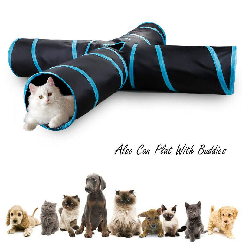 qerich 4 Way Cat Tunnel Pet Toy Tunnel Large Indoor Outdoor Collapsible Pet Toy Crinkle Tunnel Tube with Storage Bag for Cat, Dog, Puppy, Kitty, Kitten, Rabbit #XZ - PawsPlanet Australia