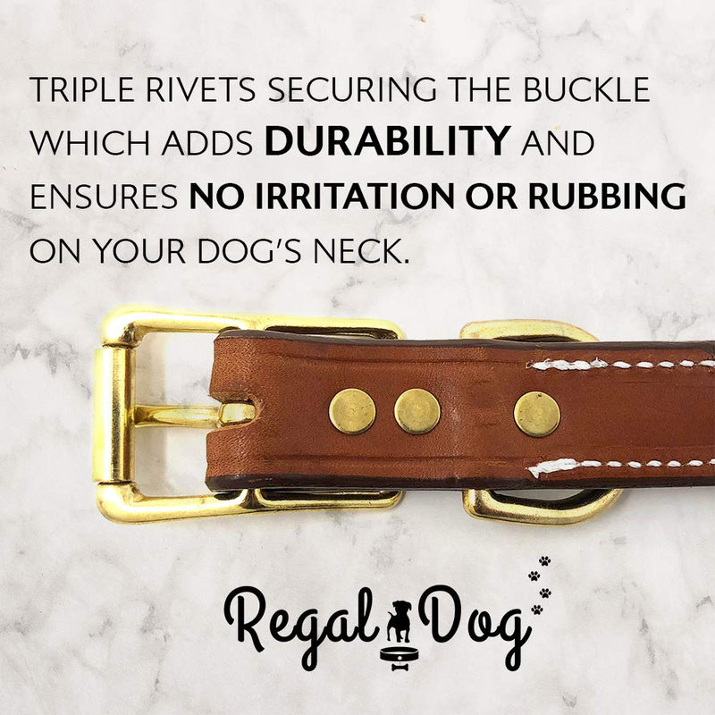 [Australia] - Leather Dog Collar with Heavy Duty Center Ring | for Small, Medium, Large, or XL Dogs 17" (fits 15 inch to 19 inch neck) London Tan 