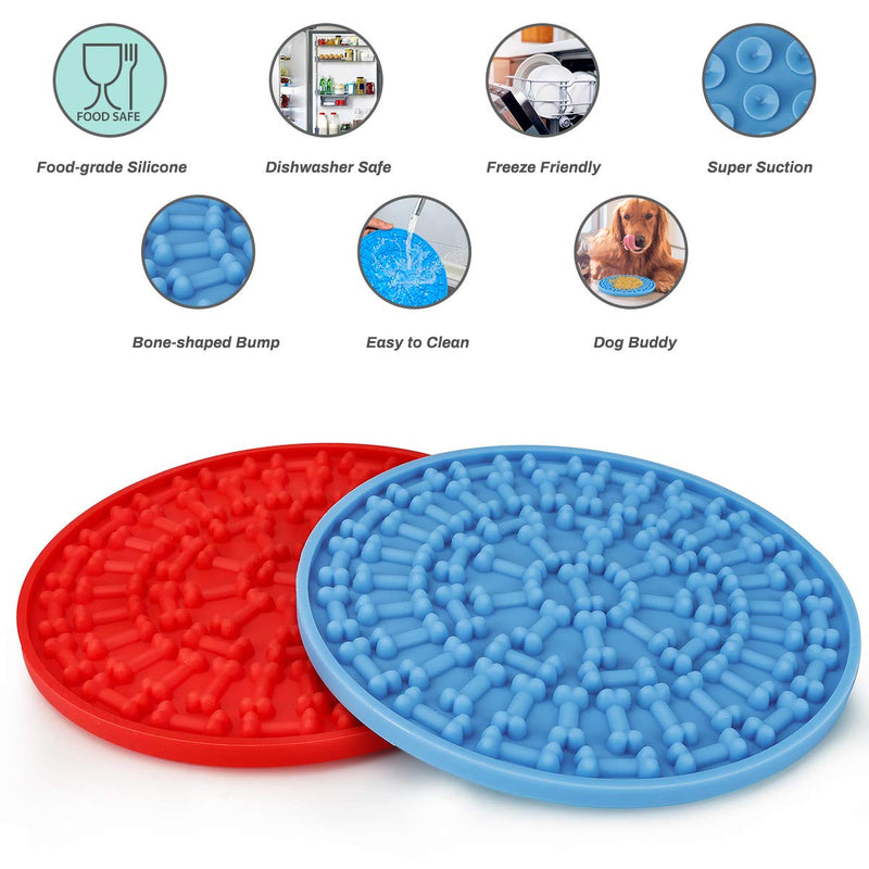 CestMall Dog Lick Pad, 2 Pack Dog Bath Lick Mat Pad Dogs Bath Buddy Round Silicone Bone Pad with Suction, Pet Slow Feeder Dog Washing Distraction Device for Easy and Fun Shower Pet Bathing Grooming - PawsPlanet Australia