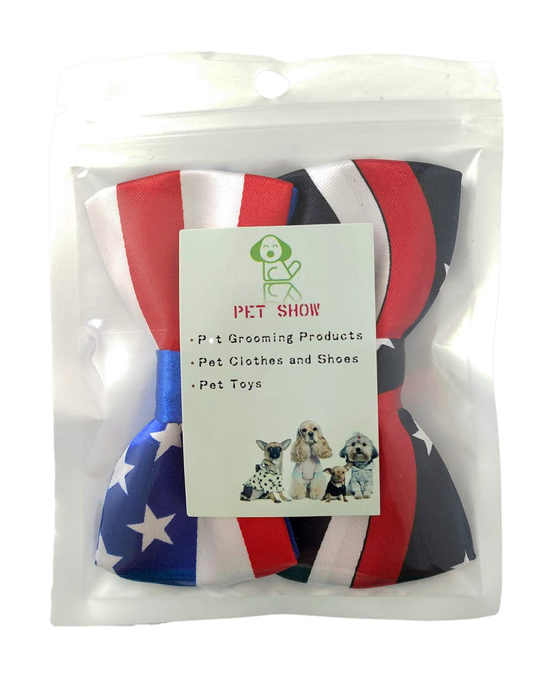 [Australia] - PET SHOW 2pcs/Pack Small Dogs Bowties US Flag Patriotic Bow Ties for Independence Day June 14 Flag Day Holiday Party Grooming Accessories A With elastic bands 