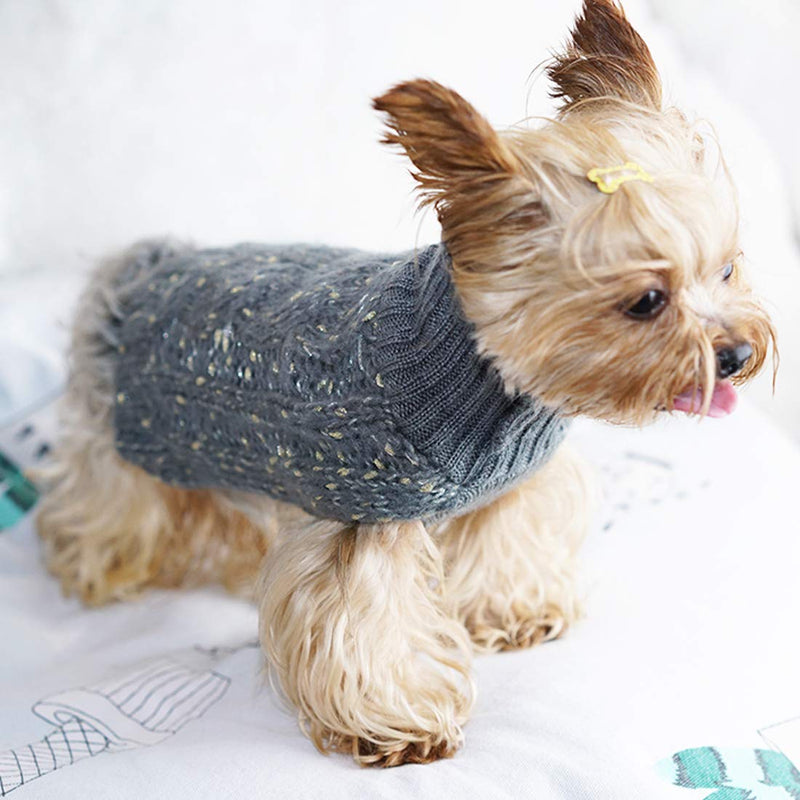 kyeese Dog Sweaters Turtleneck Dog Pullover Sweater Knitwear with Golden Yarn Warm Pet Sweater for Fall Winter X-Small Grey - PawsPlanet Australia