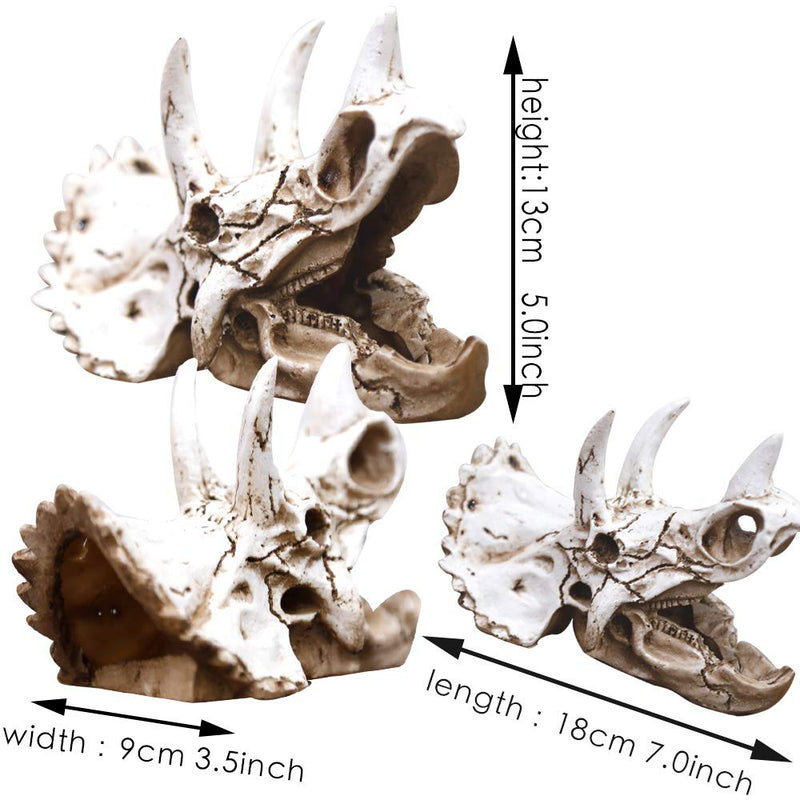 Reptiles-Amphibians Habitat-Hideaway Hideouts Aquarium-Decorations - Dinosaur Imitation Skull Model white Triceratops - PawsPlanet Australia