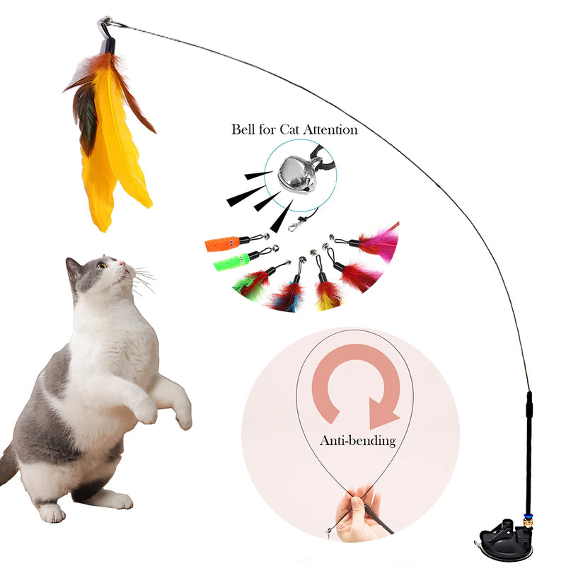 Cat Wand Toy Interactive Cat Toy with Super Suction Cup Detachable 1 Wand 8 PCS Feather Replacements Cat Feather Spring Toys for Indoor Cats Kitten Toys - PawsPlanet Australia