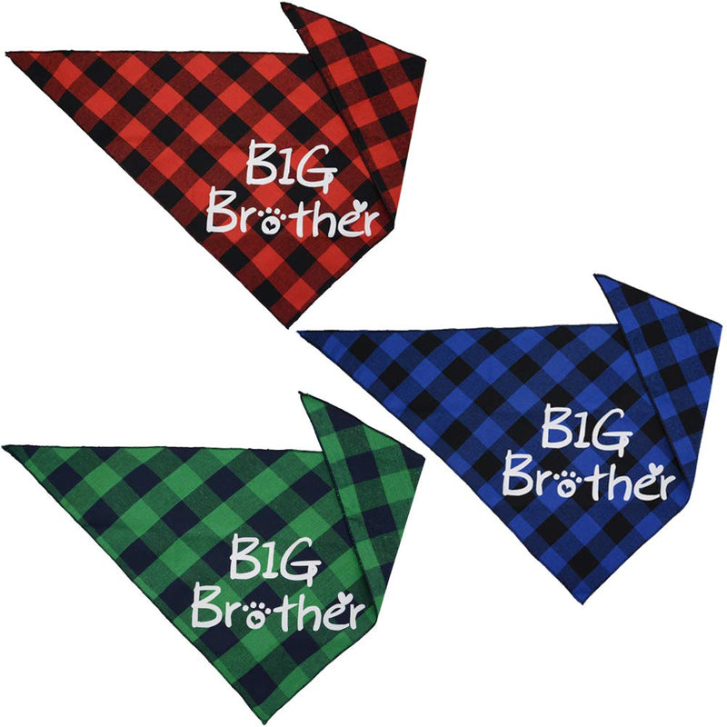 [Australia] - 3 Pack Big Brother Dog Bandanas Plaid Reversible Triangle Bibs Pet Scarf Accessories 