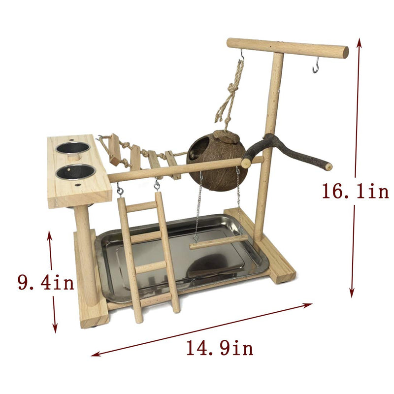 Hamiledyi Parrot Playground Bird Playstand Wood Perch Gym with Feeder Cups Toys Cockatiel Nest with Ladder for Conure Lovebirds - PawsPlanet Australia