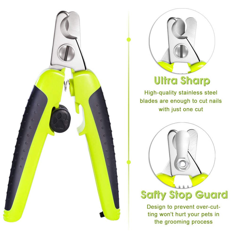 Pet Room Dog Nail Clippers with Safety Guard to Avoid Over-Cutting Nails, Professional Pet Nail Clippers -Ultra Sharp Blades- Sturdy Non Slip Handles- Free Claw Nail File & Storage Bag included Small/Medium Green - PawsPlanet Australia