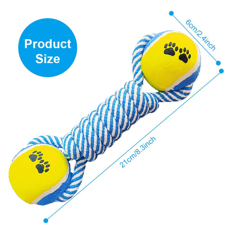 Tennis Ball Rope Dog Toy, Puppy Chew Toy for Teething, Interactive Rope Bone Dog Toys for Aggressive Chewers, Natural Cotton Dog Toys Indestructible for Small and Medium Dogs blue rope dog ball - PawsPlanet Australia