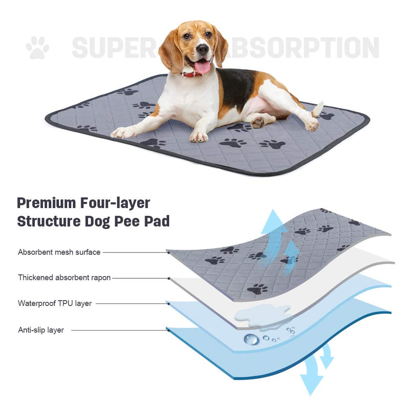 Vanansa Washable Puppy Training Pads, 2 Pcs 60 * 45cm Reusable Puppy Pads with 4 Layers Super Absorbent Dog Pee Pads for Indoor, Outdoor, Car Travel 60*45cm-2pcs Grey footprints - PawsPlanet Australia