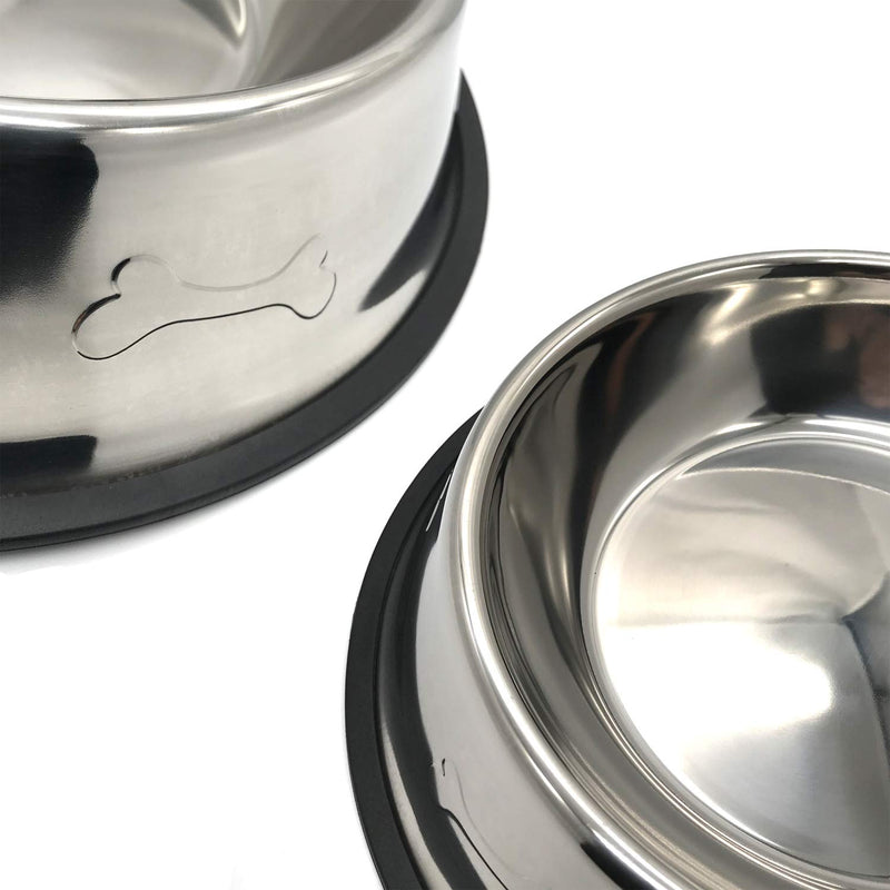 CHICAN bone pattern stainless steel dog bowl, 2 stainless steel dog bowls, medium and large pet food bowls, pet dog bowls, non-slip dog bowls (M-22cm) M-22cm - PawsPlanet Australia