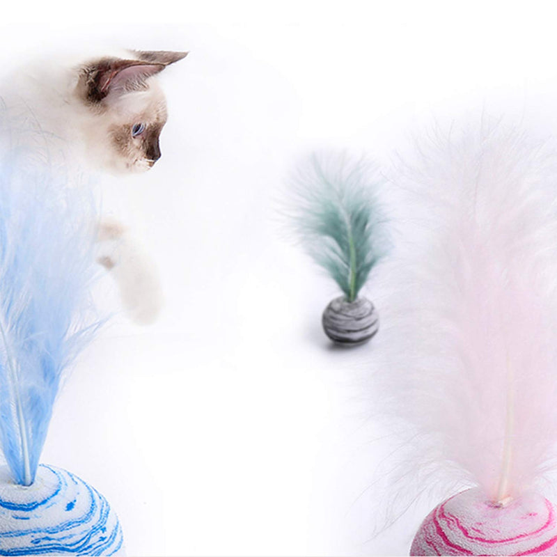 [Australia] - Kumikiwa Interactive Cat Ball Toys with Feather 3 PCS, Brightly Colored Cat Toys Satisfies Kitty's Hunting, Chasing & Exercising Needs 