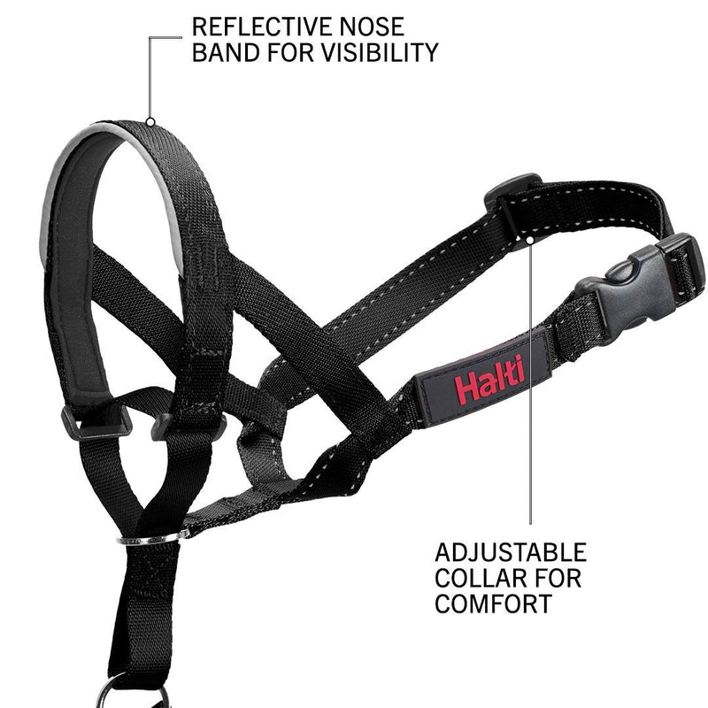 Halti halter and training leash combination pack, stops the dog while walking with Halti, including collar size 3 and double leash black size 3 head collar - PawsPlanet Australia