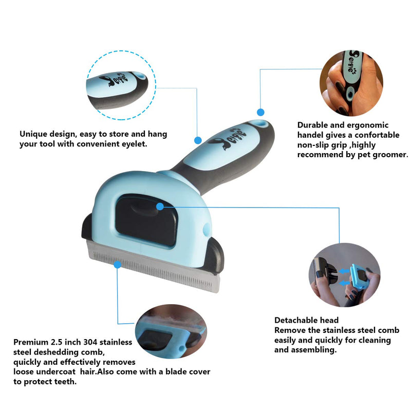 petgle Cat Brush &Cat Comb for Shedding,Pet Deshedding Brush for Cat and Small Dog Reduces Loose Undercoat by 95% Cat Grooming Brush and Deshedding Tools for Long Hair and Short Hair 2.5inch Blue - PawsPlanet Australia