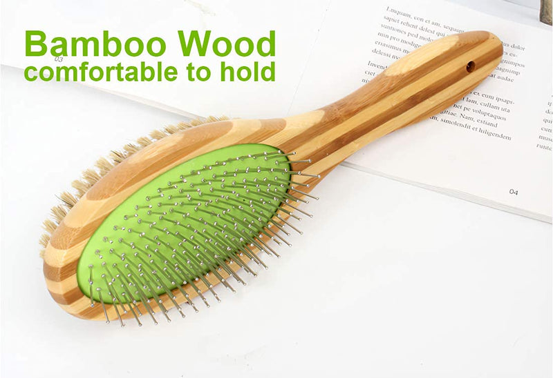 Self Cleaning Brush for Dogs Cats-Pet Slicker Brush Dogs Long Hair-Cleaning Large Dog Brush for Shedding Pet Tangled Hair,Pet Hair Removes Loose Undercoat (Wooden Handle Double Side) Wooden Handle Double Side - PawsPlanet Australia