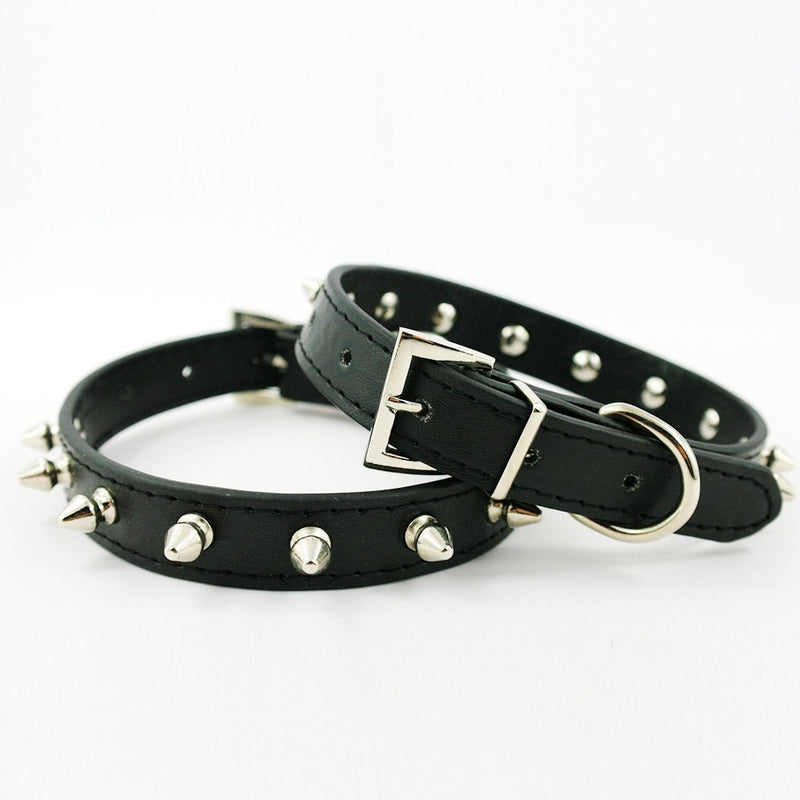 [Australia] - Dog Kingdom Pu Leather One Row Studded Spiked Adjustable Dog Collar XS Black 