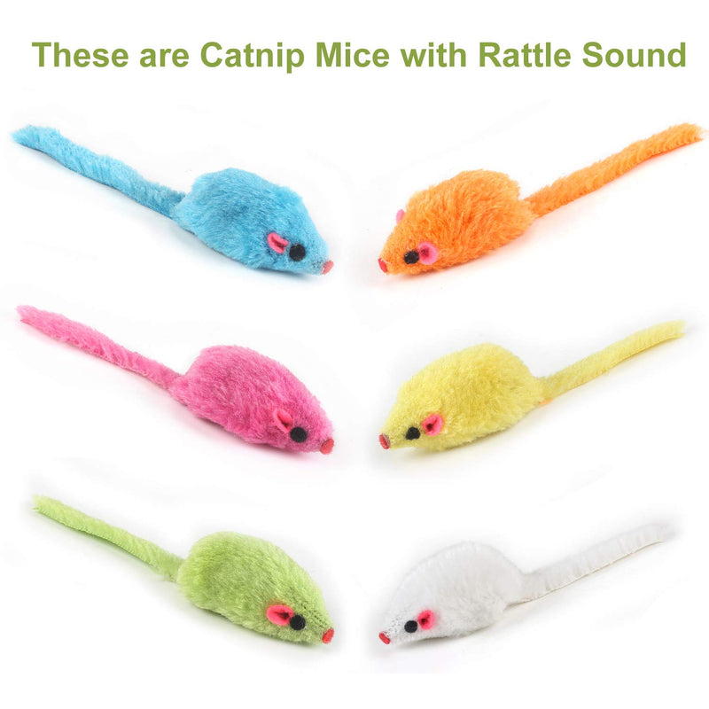 [Australia] - MeoHui 30PCS Catnip Toys for Cats, 5.5 Inches Faux Furry Catnip Mouse Toy with Rattle Noise, Rattling Fluffy Cat Toys Mice for Cat Kitten Exercise Interactive Play Fetch, 6 Colors Mixed Value Pack 