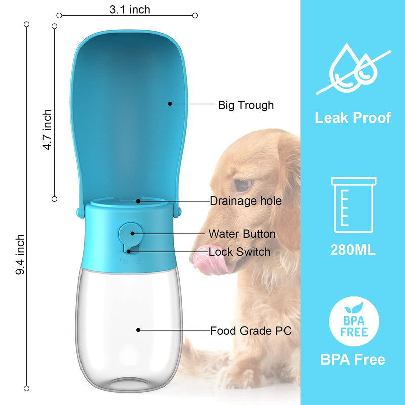Gezimetie Dog Water Bottle - Foldable Dog Water Dispenser for Walking with Dog Waste Bag, Portable Pet Water Bottle for Travel, BPA Free Water Bottle for Cat, Rabbit,Puppy and Other Animal 280ML Blue - PawsPlanet Australia