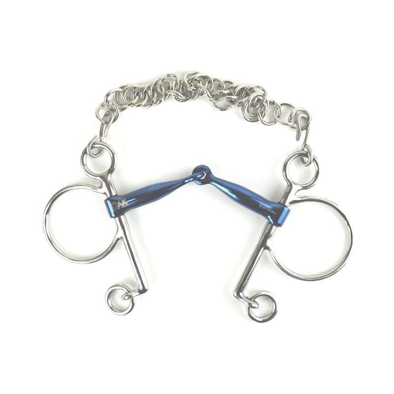 AK Pelham Bit with Single Joint with Curb Chain Horse Riding Bits AKRS-2608 (5.50'', Blue-Silver) 5.50'' - PawsPlanet Australia