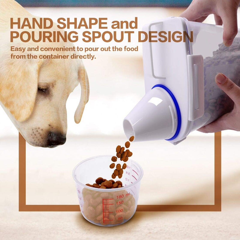 TIOVERY Dog Food Storage Container Small, Cat Food Storage Container Airtight Plastic Dispenser with Graduated Measuring Cup, Pourable Spout and Portable Collapsible Dog Bowl for Pet Food, Birds Seed - PawsPlanet Australia