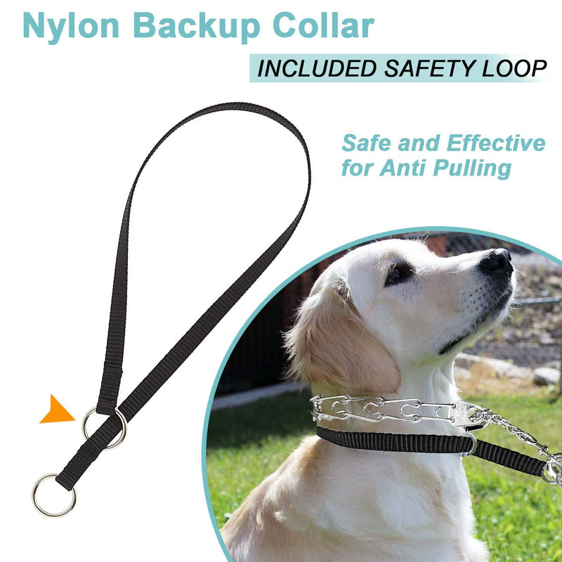 Backup Collar, Double Ended Clip and Carabiner for Prong Collar, Pinch Collar and Dog Harness, Safety Use for Walking and Training Small,17.7in,Neck 12-16in Black - PawsPlanet Australia