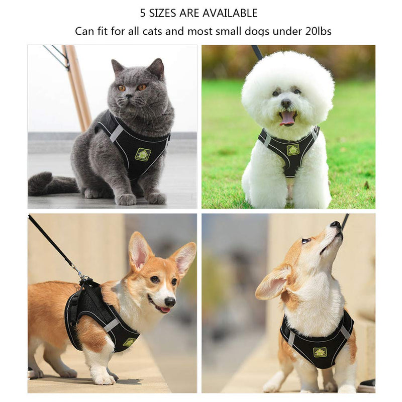 [Australia] - Domkim Soft Mesh No Pull Dog Harness and Leash Set for Small Medium Dogs/Cats, Cat Harness and Leash for Walking Escape Proof XS -10-11" Chest Black 