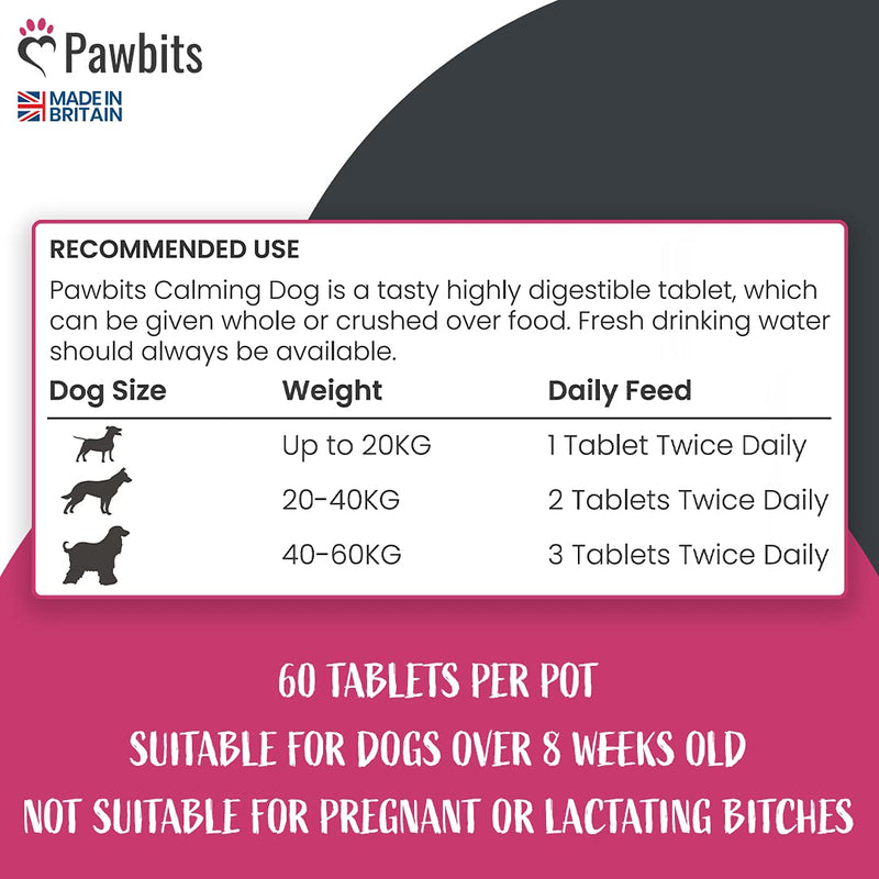 Pawbits Calming Tablets Supplement for Anxious & Hyperactive Dogs Calms Relaxes & Non-Sedative Dog Calming Tablets Fireworks, Behavioural Issues, Travel & Vet Visits Natural Calm Aid (60 Tablets) 60 Count (Pack of 1) - PawsPlanet Australia