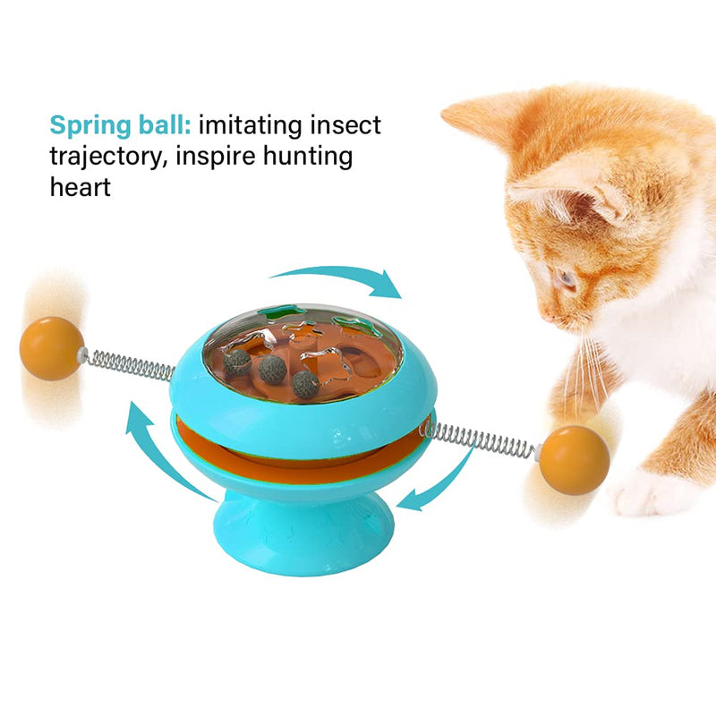 Interactive Rotary Cat Toy, Spinning Top Cat Toy Turntable with 3 Catnip 2 Spring Balls, Windmill Cat Toys for Indoor Cats Interactive blue - PawsPlanet Australia