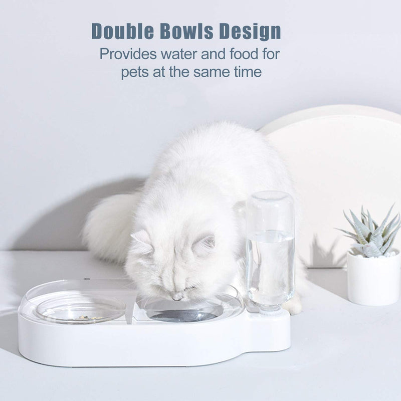 [Australia] - UPSKY Double Dog Cat Bowls Pet Automatic Water Dispenser Detachable Dog Glass Feeder Bowl No-Spill Pet Food Water Bowls for Cats and Small Dog White 