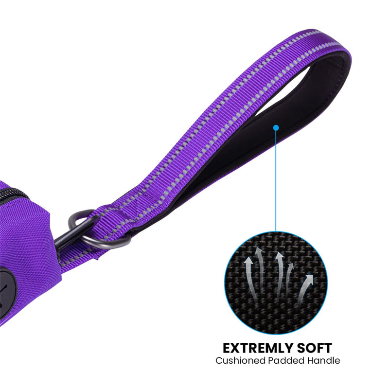 EXCELLENT ELITE SPANKER Reflective Nylon Dog Training Leash Strong Durable Dog Leash 5 Feet Long 1" Wide with Poop Bag Holder for Small and Medium Dogs（Purple）Purple 5.2FT*1'' - PawsPlanet Australia