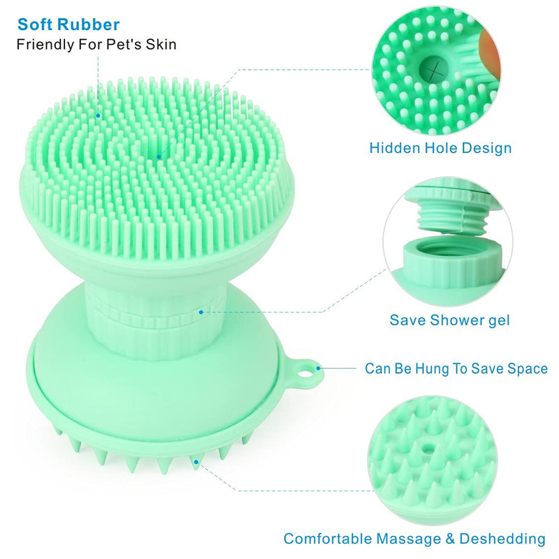 Idepet 4 in 1 Pet Dog Bath Brush,Double Head Cat Dog Massage Brush with Shampoo Dispensers Soft Silicone Brush for Pet Puppy Cats Kitten Teddy Chihuahua Grooming Deshedding Bath Massage (Green) Green - PawsPlanet Australia