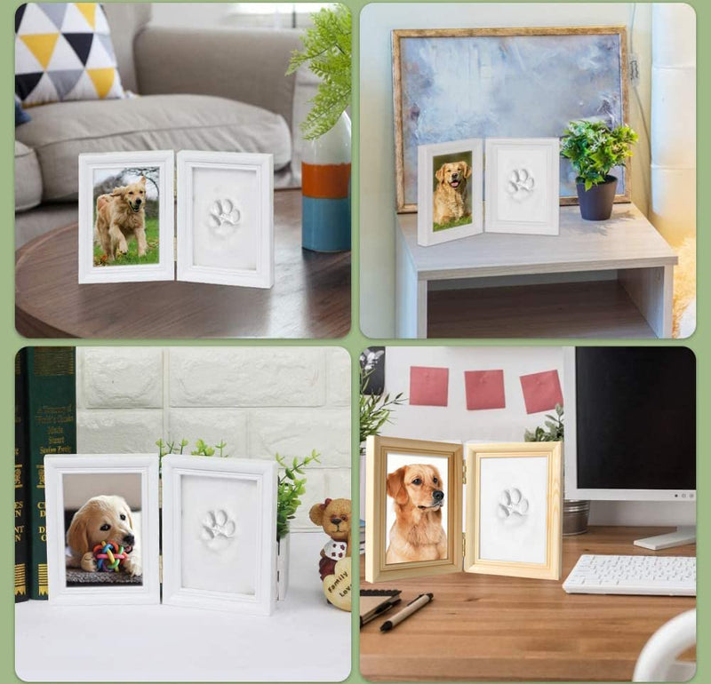 LEcylankEr Paw Print Set Dog and Cat, Wooden Picture Frame, 3D Plaster Cast - Keepsake Box, Pet Pawprints Picture Frame and Imprint Set, Wall Decoration (Wooden) Wooden - PawsPlanet Australia