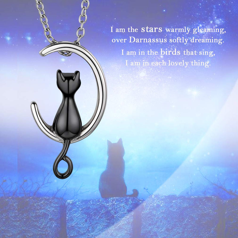 Supcare Memorial Urn Necklaces for Ashes,Stainless Steel Cremation Jewelry Keepsake Necklace with 18K Gold/Black Plated,Personalized Urn Necklaces for Dad Mom Grandma Grandpa Son Gifts(11 Types) 11--Cat&Moon (black) no-customized - PawsPlanet Australia