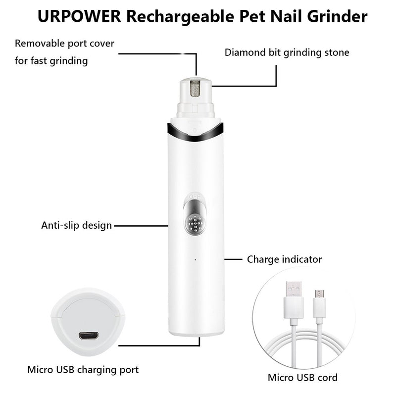 [Australia] - URPOWER Rechargeable Pet Nail Grinder Upgraded Dog Nail Grinder with USB Charging Quite & Powerful Nail Clipper for Gentle Paws Grooming Nail Grinder for Dogs Cats and Other Small & Medium Pets 