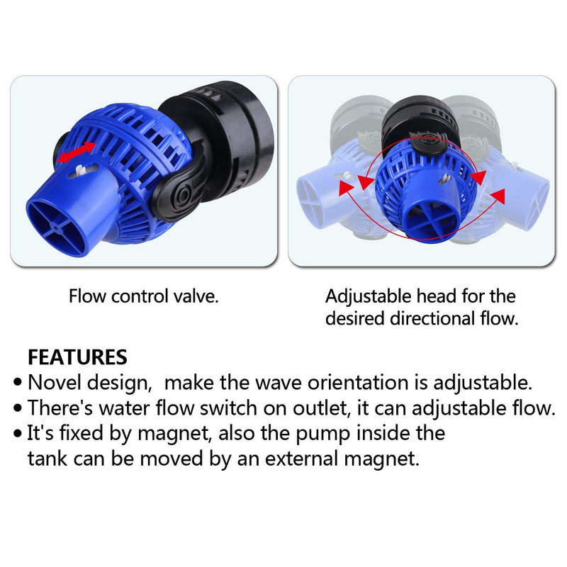 FREESEA Aquarium Wave Maker Power Head Circulation Pump with Magnet Suction Base for 20-100 Gallon Fish Tank 6W 1050 GPH for 20 to 60 gallon tank - PawsPlanet Australia